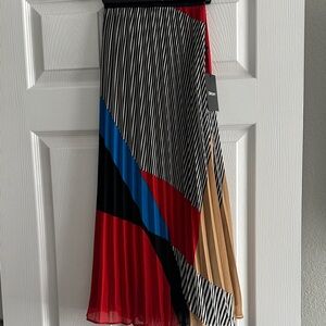 DKNY Pleated Skirt with Red, Blue, and Tan Accents